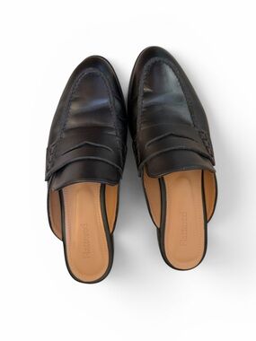 Flattered Black Leather Mule Penny Loafer Flats Slip On Backless EU 38 (US 7.5)